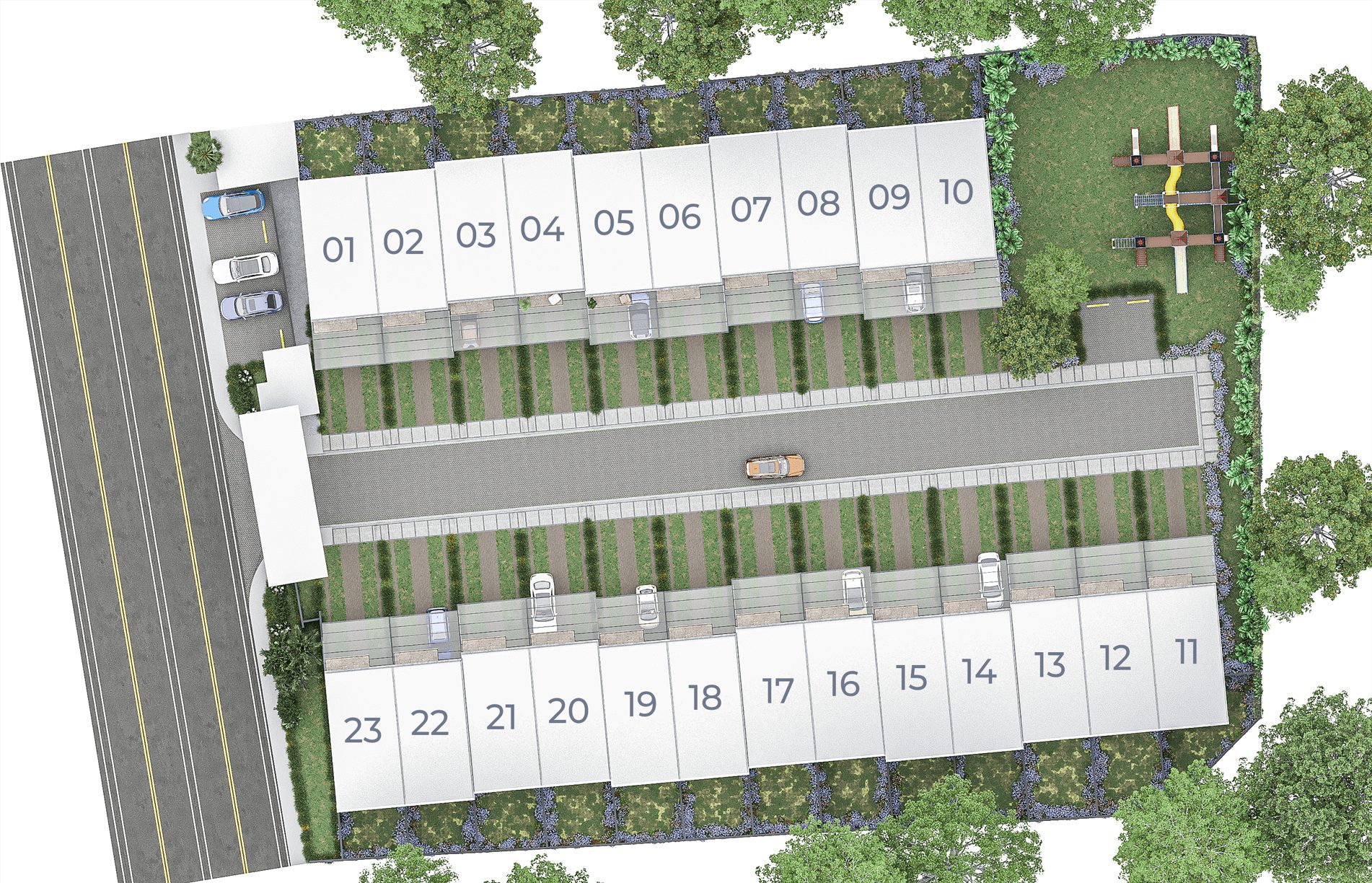 Plano de conjunto con las 23 casas